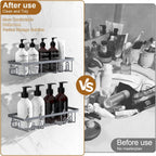 2025 New Adhesive Shower Caddy, Shower Shelves with 16 Hooks, Grey 2 Pack