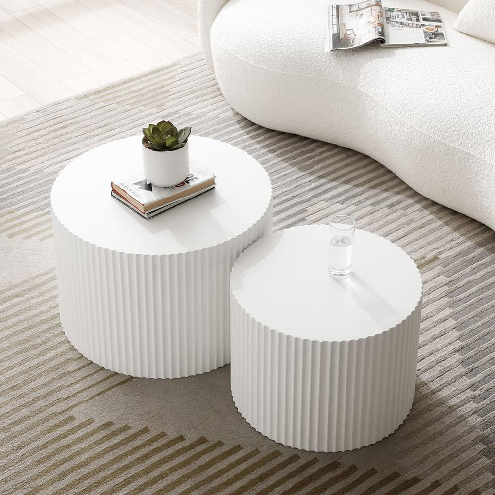 White Round Coffee Table Nesting Coffee Table Set of 2 Contemporary Circle Co...