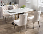 KCC Velvet Dining Chairs Set of 2, Upholstered High-end Tufted Dining Room Chair with Nailhead Back Ring Pull Trim Stainless Steel Legs, Contemporary Nikki Collection Modern Style for Kitchen, Beige
