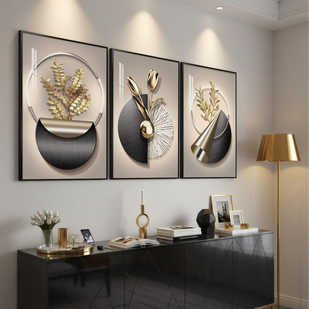 Large Framed Modern Elegant Wall Art for Living Room, 3 Piece 24x36 In