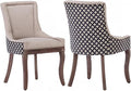 Dining Chairs Set of 2, Kitchen & Dining Room Chairs, Fabric Upholstered Dinning Chairs, Sillas De Comedor, Nailhead Trim, Wood Legs (Beige, Pattern, 2 Pcs)