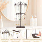 MODOWEY Rotating Necklace Holder Organizer Display Stand with 42 Hooks, 2 Tier Adjustable Metal Tree for Long Necklace Hanger Selling, Tall Spinning Bracelet Storage Rack for Men Women, Espresso Brown