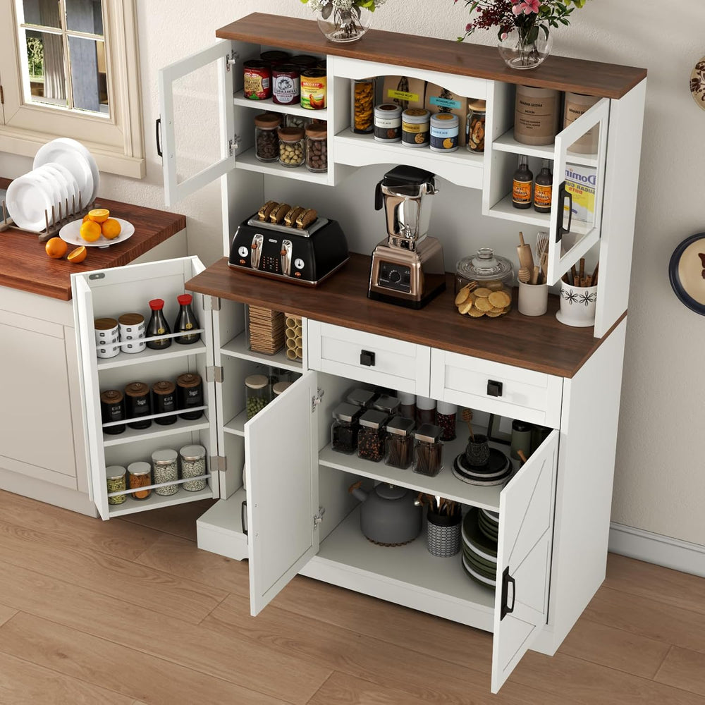 Loomie 60" Tall Farmhouse Pantry Cabinet, Kitchen Hutch with 2 Drawers, ...
