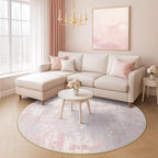 Washable Area Rugs 4ft Non-Slip Modern Abstract Soft for Living Room Entryway Bedroom Nursery, Print Pattern, Grey Pink