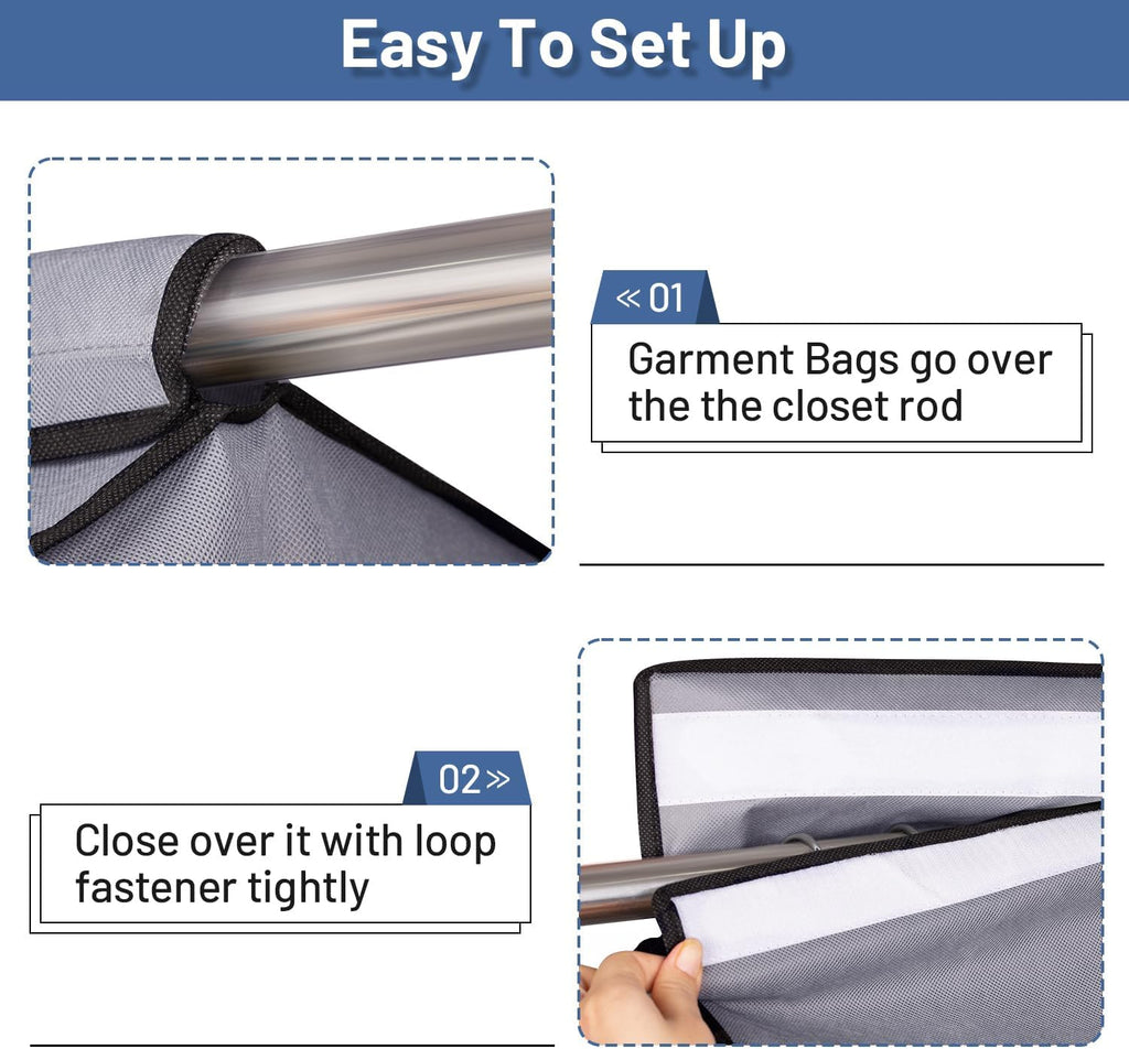 SLEEPING LAMB 54'' Hanging Garment Bags for Closet Storage Sealed Completely Jackets Coats Suits Clothes Rack Cover for Wardrobe with Clear PVC Window, 2 Packs, Grey(Hanging Rod Not Included)