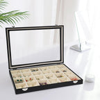 Stratalife Jewelry Tray 24 Grid Earring Organizer with Clear Lid Jewelry Holder Organizer Jewelry Organizer Box Jewelry Storage Crystal Holder For Stones Display (Beige Black)