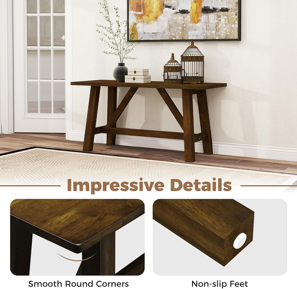 GOFLAME 38” Wood Dining Bench, Farmhouse Entryway Bench with Rubber Wood Fram...