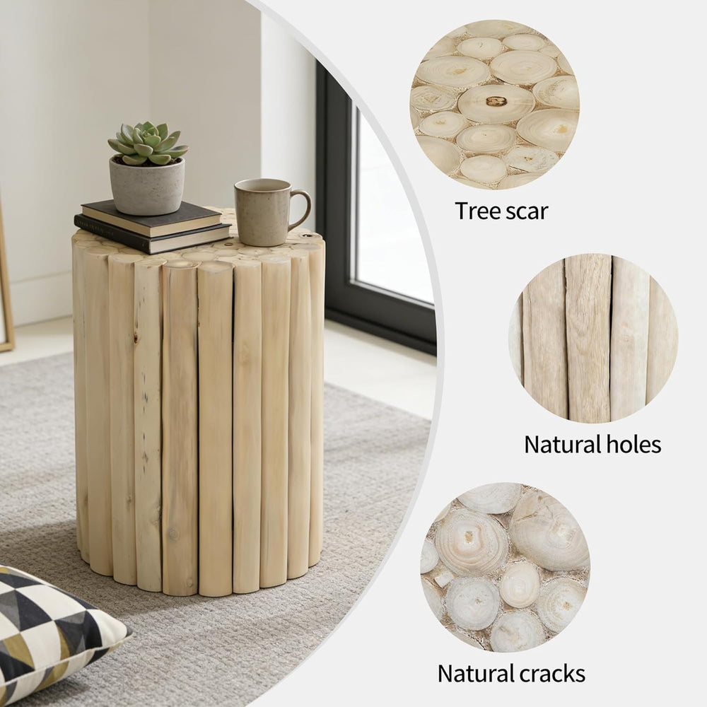 DUHOME Boho Round Side Table - Hand-Assembled Solid Wood Sticks, Organic Text...