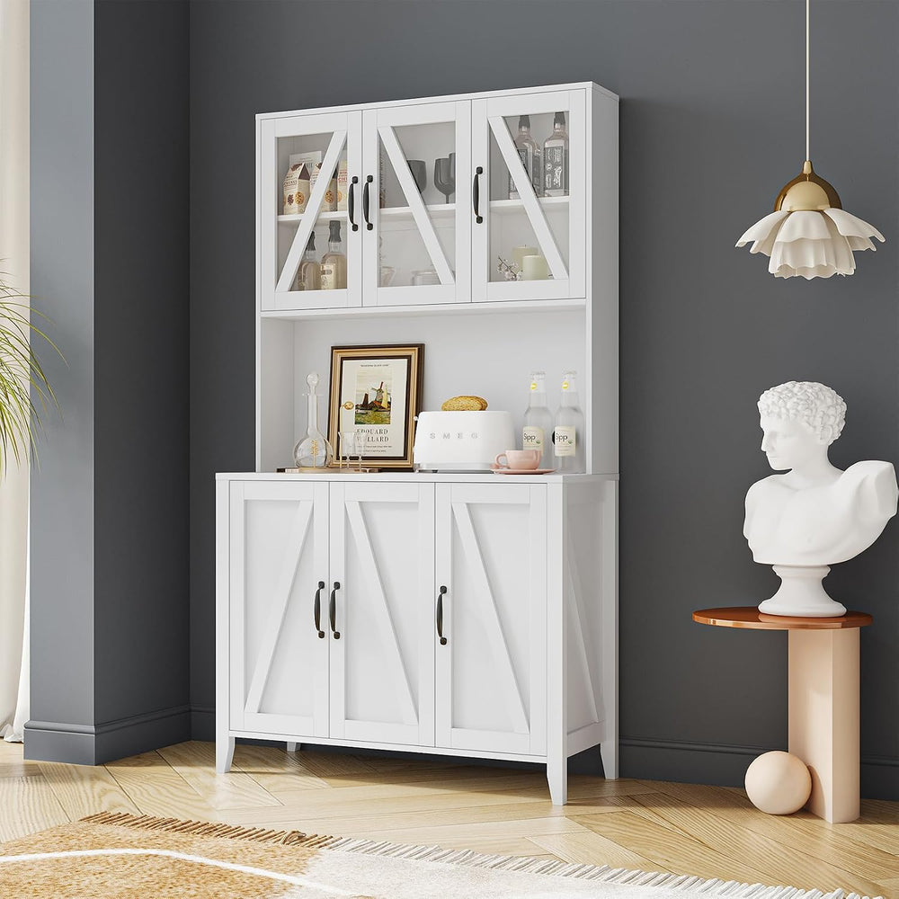 70.87" Kitchen Pantry Cabinet, 39.37" W Kitchen Hutch with Microwav...