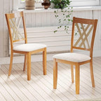 Giantex Wooden Dining Chairs Set of 4, Linen Fabric Upholstered Kitchen Chair w/Rubber Wood Frame, Wide Padded Seat, Curved Cross Back, Farmhouse Side Chairs for Dining Living Room Restaurant