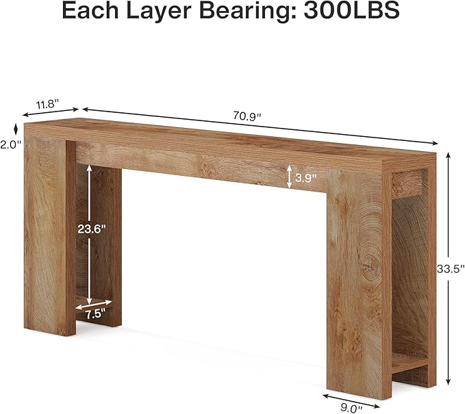 Tribesigns 70.9-Inch Extra Long Console Table, Farmhouse Wood Sofa Table Behi...