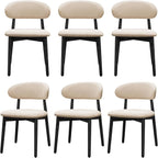 Farmhouse Dining Chairs Set of 6, Mid Century Modern Wooden Dining Room Chairs, Farmhouse Fabric Upholstered Kitchen Dinner Chairs for Living Room Restaurant Cafe, Black/Beige