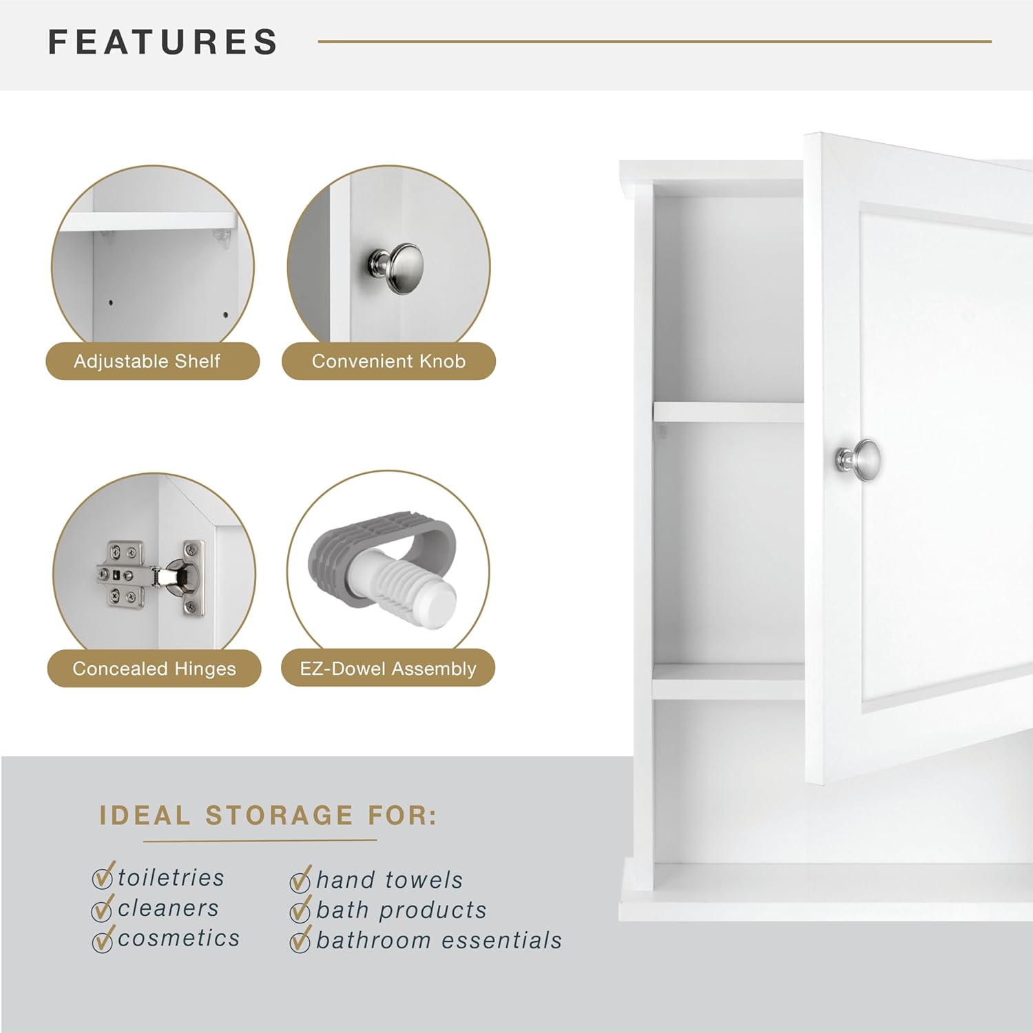 MCS 23x16 White Medicine Cabinet Organizer, Wall Mounted Bathroom Cabinet for Over-The-Toilet Storage, Bathroom Furniture & Restroom Organizer