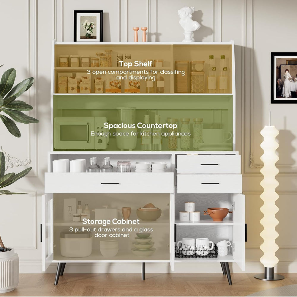 VOWNER Kitchen Hutch Storage Cabinet, Freestanding Kitchen Pantry with 2 Glas...