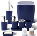 Navy Blue Bathroom Accessories Set - Gorgeous Bathroom Set, 10PC Bathroom Accessory Set, Toilet Brush, Trash Can, Qtip Holder Dispenser & Soap Dispenser