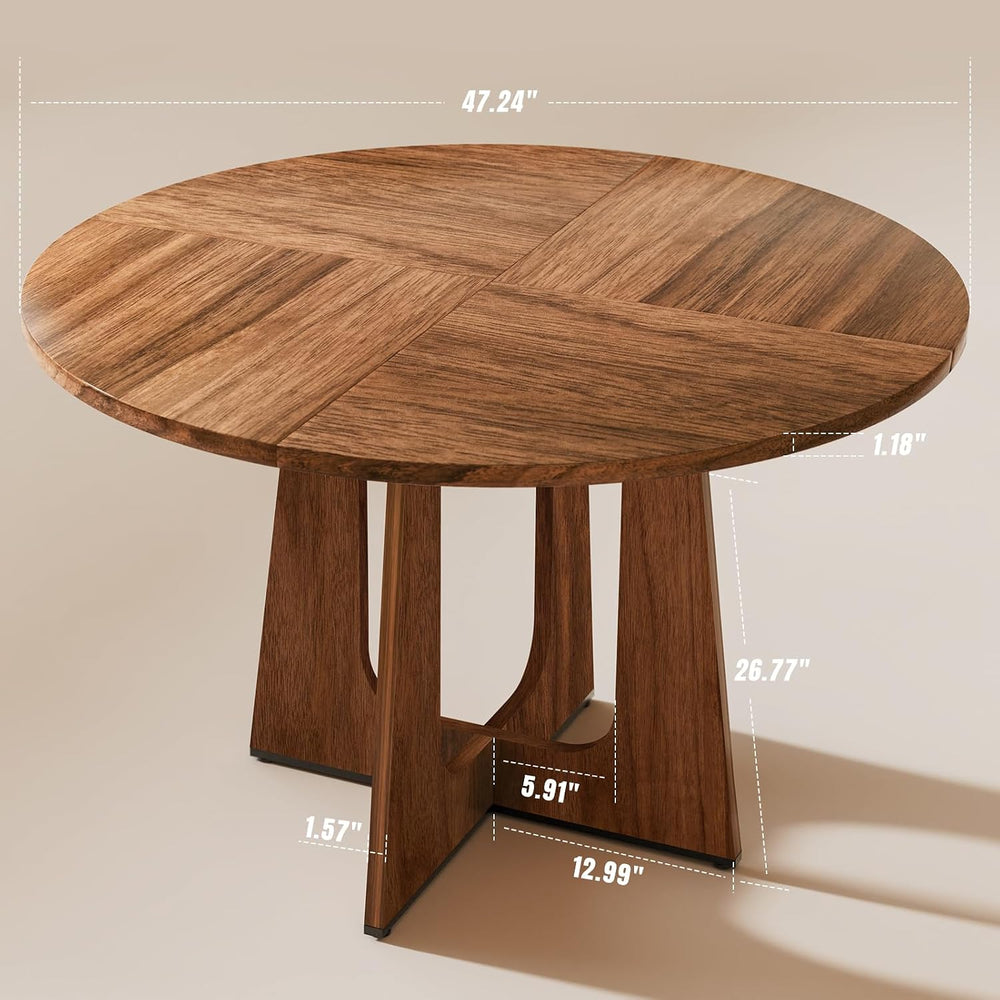 47" Round Dining Table for 4-6, Farmhouse Wood Kitchen Table, Mid-Centur...