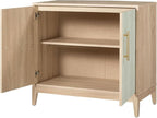 Sango Shagreen 2-Door Cabinet, Natural Finish Storage Cabinet with Faux Shagreen Texture, Brass Handle, Adjustable Shelf, Timeless Luxury Design, Versatile Furniture for Living Room or Dining Room