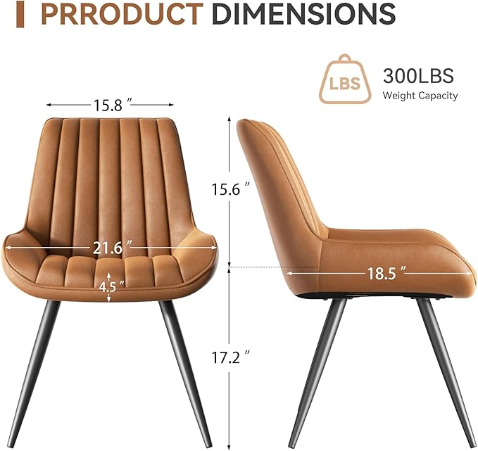 Modern Dining Chairs Set of 8,Upholstered Dining Room Chairs with Thick Cushions,Fabric Comfy Dining Chairs with Metal Legs for Dining Room Brown