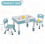 4 in 1 Kids Table and 2 Chairs Set, Toddler Table and Chair Set for Kids Ages 3-10, Activity Tables for Building Blocks/Drawing/Reading/Dining，Gift for Boy & Girl (Grayish Blue)