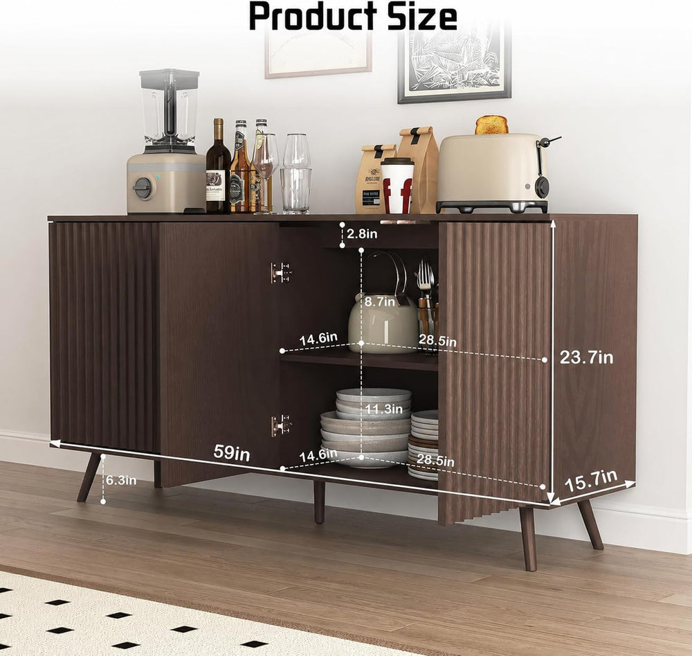 59" Sideboard Buffet Cabinet, Mid-Century Modern Console Table