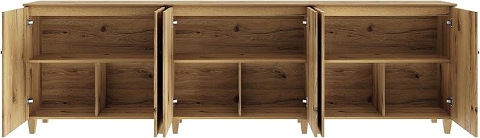 WAMPAT TV Stand Cabinets for 85+ Inches TVs, 3-in-1 Wood Entertainment Center with Doors and 9 Compartments, 106" Modern Media Console Table with Storage for Living Room Bedroom, Oak Brown