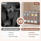 4 Pack Bed Sheet Organizers and Storage(King &Queen Size) with an Elastic Strap, Foldable Closet Linen Sheet Storage Container, Sheet Set Box for Blankets, Duvet Covers and Pillowcase, Grey
