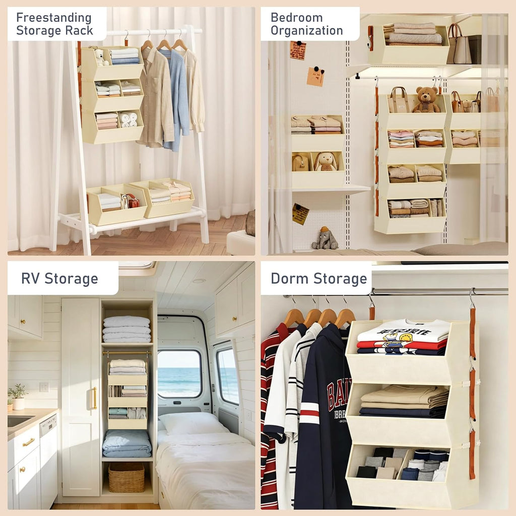Hanging Closet Organizer Extra Large, Clothes Hanging Shelves for Closet with Divider, Collapsible Closet Storage System, Fabric Closet Hanging Organizer for Home, Dorm, Rv, ,Handbags, Underwear, Sock