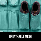 GORILLA GRIP Over the Door Shoe Organizer, 24 Large Breathable Mesh Pockets, Space Saving Hanging Storage Holder, Closet Rack Hanger Holds Up to 40 lbs, Hangs on Closets, Shoes, Accessories, Turquoise