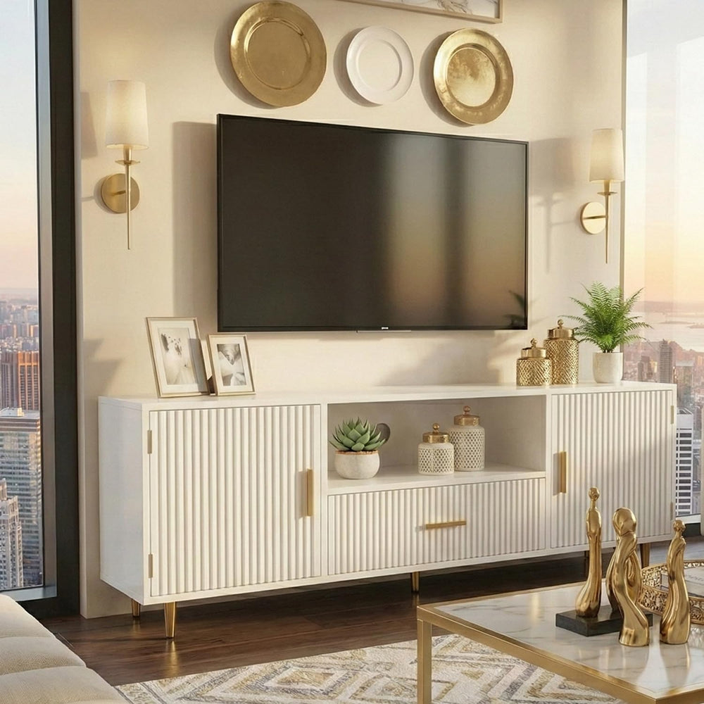 DIYART Modern Fluted TV Stand for 55/60/65 Inch TV, 57" Entertainment Ce...