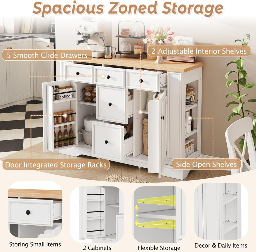 Hassyee Fixed Kitchen Island with Storage Space, Kitchen Console Table with 5...