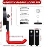 3-H Heavy Duty Magnet Garage Hooks 4 Pack, Large Strong Magnetic Hooks for Hanging Cordless Power Drill, Utility Magnetic Tool Holder for Metal Cabinet, Steel Pegboard, Toolbox, Garage(Red)