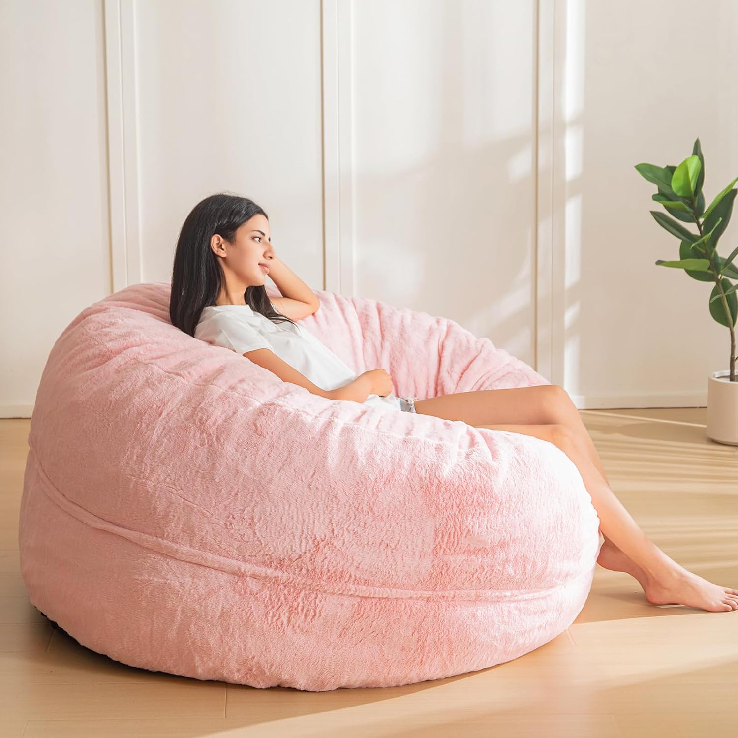MAXYOYO Bean Bag Chair for Adults, Large 4 ft Bean Bag Chair with Foam Filling, Ultra Soft Fur Lazy Sofa for Living Room Bedroom, Machine Washable Cover