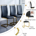 Modern Dining Table Set for 6, 55" Black Dining Table Set with 6 Faux Leather Chairs, Black Glossy Tabletop with Golden Stainless Steel Legs, 7 Piece Dinning Set Ideal for Small Space
