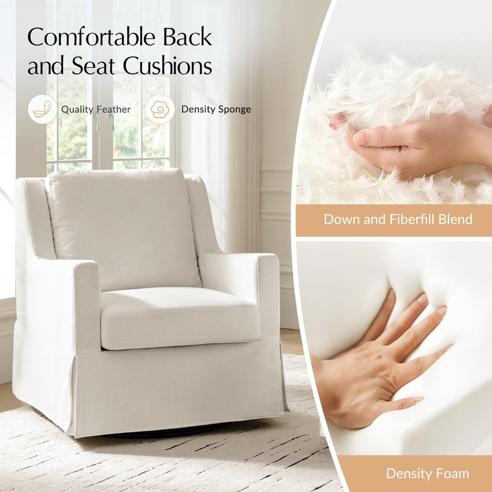 HULALA HOME Farmhouse Swivel Rocker Chair with Washable Slipcover, Ivory