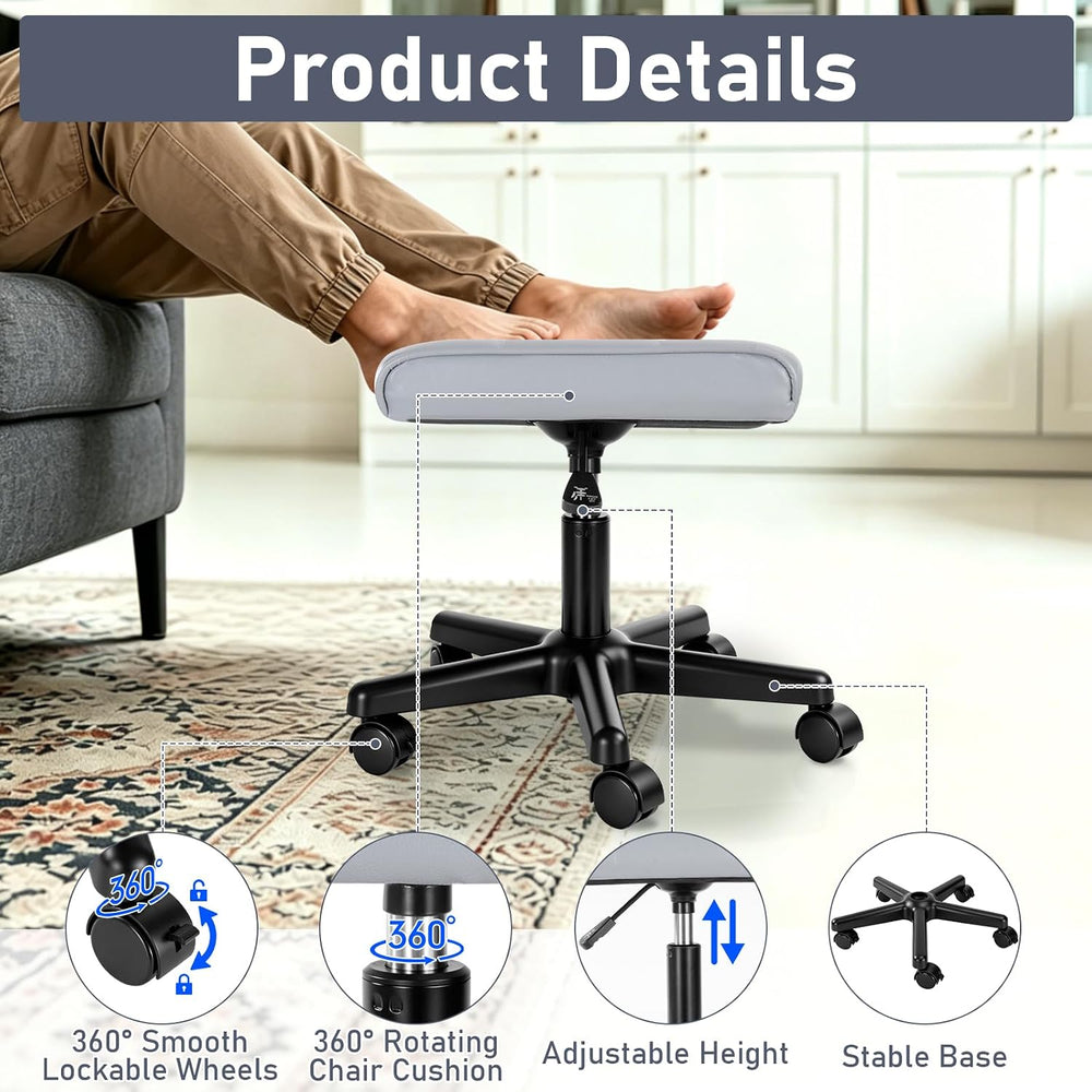 Footrest Under Desk Leg Rest Ottoman Adjustable Height Foot Stool (Grey)