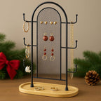 Jewelry Holder Organizer Earring Display - Stands Earring Storage Earring tree Hanger Jewelry Towers Rack with 6 Hooks 300 Stud Holes Wood Tray for Necklaces Bracelets Rings