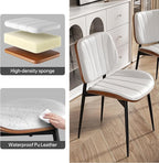 Dining Chairs Set of 4, Mid Century Modern, Upholstered Faux Leather, Walnut Bentwood Back, Metal Legs, White