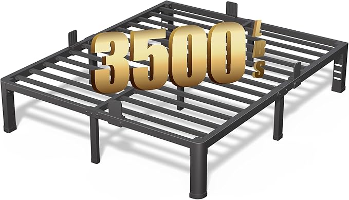 12 Inch California King Bed Frame with Rounded Corner and Headboard Hole Mattress Retainers 3500 LBS Metal Heavy Duty Steel Slats Support No Box Spring Needed Platform Noise Free Easy Assembly