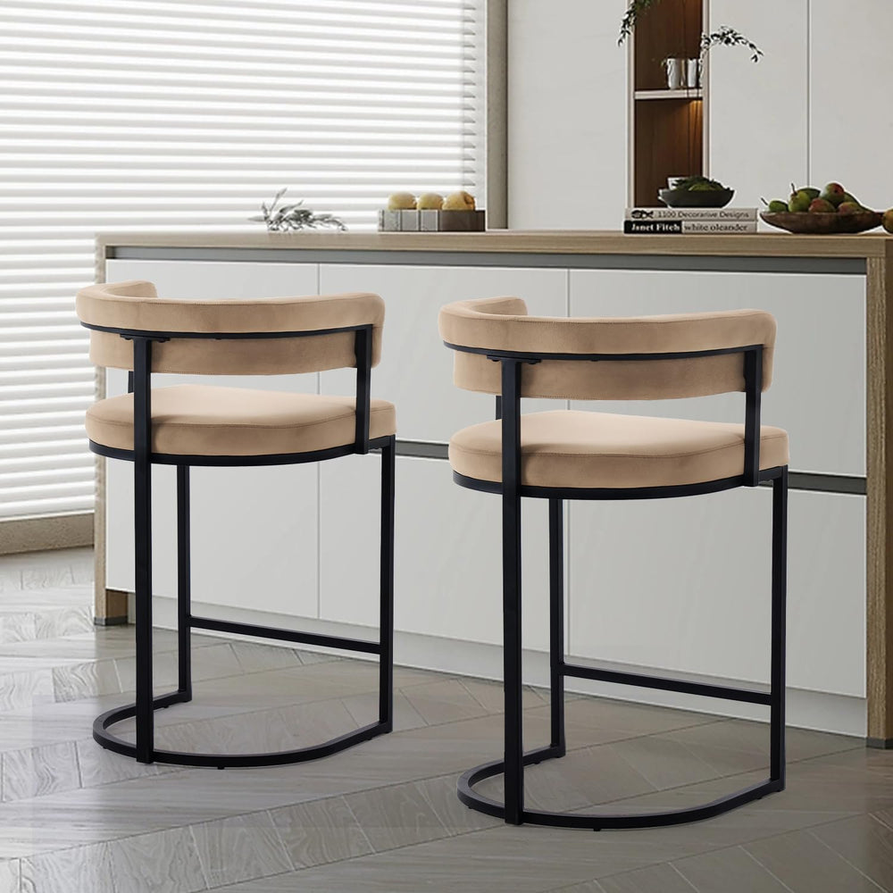 Modern Barrel Bar Stools Set of 2, 26" Counter Height Stools, Velvet Cou...