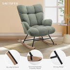 SAETSFEG Rocking Chair Nursery Teddy Upholstered Glider Rocker Rocking Accent Chair Padded Seat with High Backrest Armchair Comfy Side Chair for Living Room Bedroom Offices (Green Teddy)