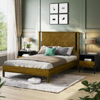 Bme Ethan Queen Bed Frame with Diamond Headboard, Mid-Century Modern, Solid Acacia Wood, No Box Spring Needed, Fits All Mattresses, Rustic Brown