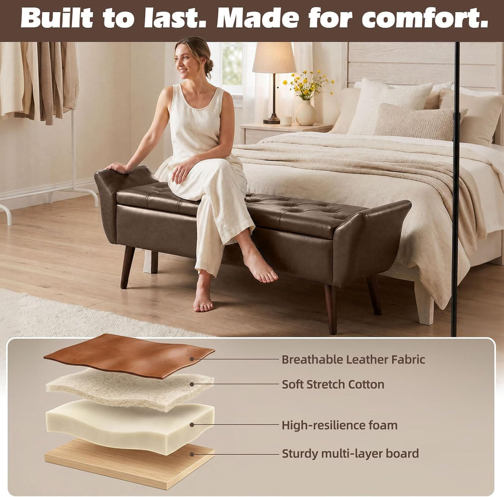 ZZW Storage Ottoman Bench 64’’Length 65L Faux Leather End of King Bed Bench