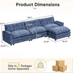 Furniwell 119" Modular Couch 3-Seat Sofa with Reversible Ottoman, Cloud Couch L Shaped Sofa with Deep Seat, Chenille Sectional Couches for Living Room