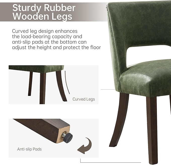 VKNOW Modern Dining Chairs Set of 2, Faux Leather Upholstered Dining Room Chair Kitchen Chairs, Farmhouse Dinner Chair for Kitchen Dining Room, Green