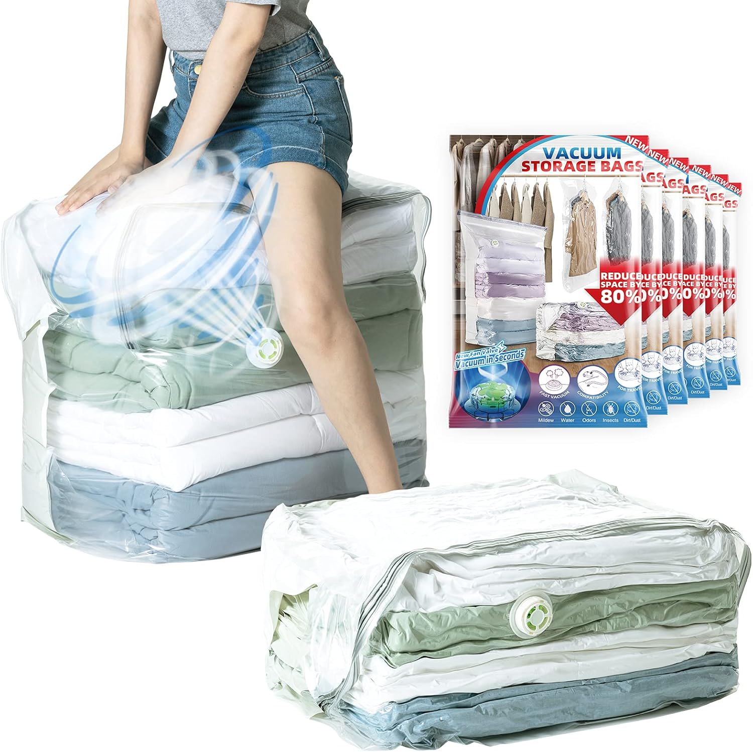TAILI 6 Pack Vacuum Storage Bags, Extra Large Cube (40x28x18x18 Inch), Supe Jumbo Vacuum Seal Bags for Comforters, Blankets, Bedding, Sweater, Space Saving, Closet Storage, Cream