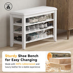 Entryway Shoe Storage Bench with Leather Cushion, Shoe Organizer Bench for Entryway, Ideal for Hallways Front Doors Entrances Mudrooms Featuring Rubberwood And 3 Height-Adjustable & Removable Shelve
