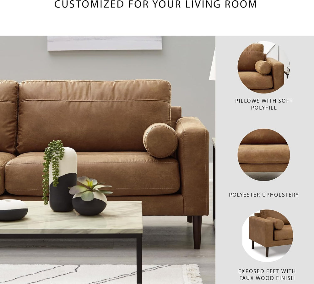 Signature Design by Ashley Telora Faux Leather 3 Seater Sofa Couch, Caramel |...