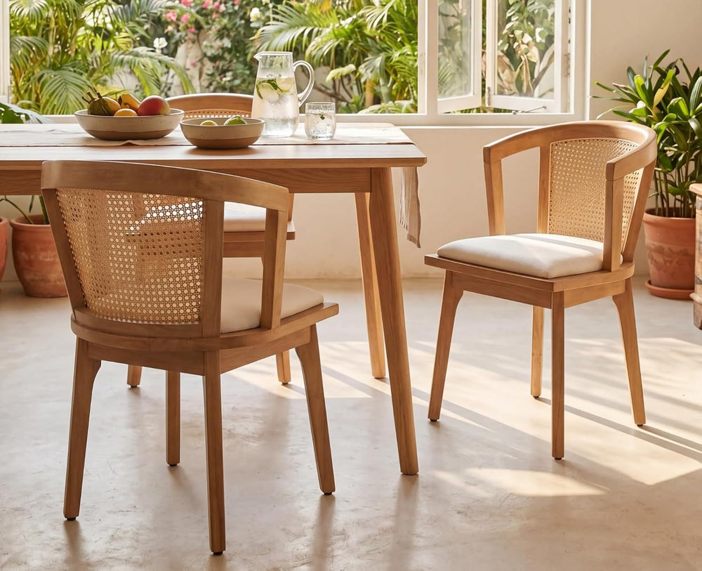 EALSON Rattan Mid Century Dining Chairs Set of 2 Modern Farmhouse Wooden Dini...