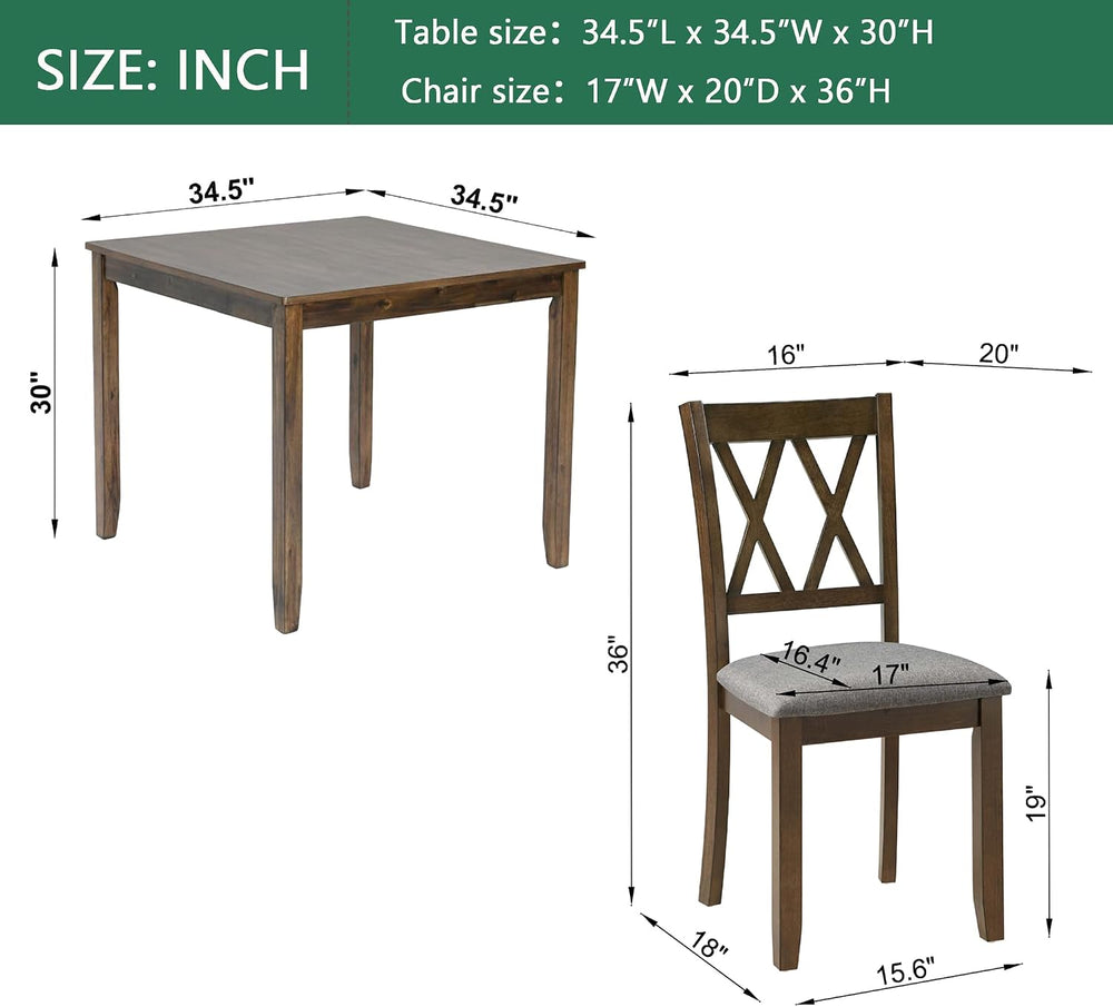 LUMISOL 5-Piece Solid Wood Dining Table Set for 4, Farmhouse Kitchen Table Se...