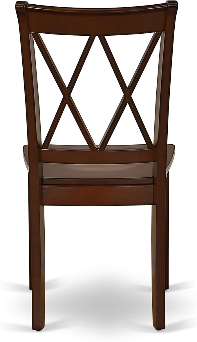 East West Furniture CLC-MAH-W Clarksville Dining Chairs - Double Cross Back Solid Wood Seat Chairs, Set of 2, Mahogany